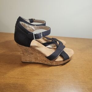 Toms Strappy Wedges Canvas Black